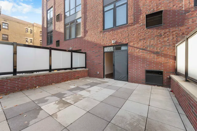 a view of a building with a door