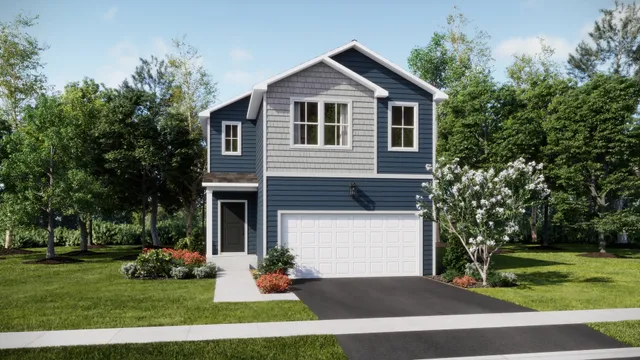 a front view of a house with a yard and trees