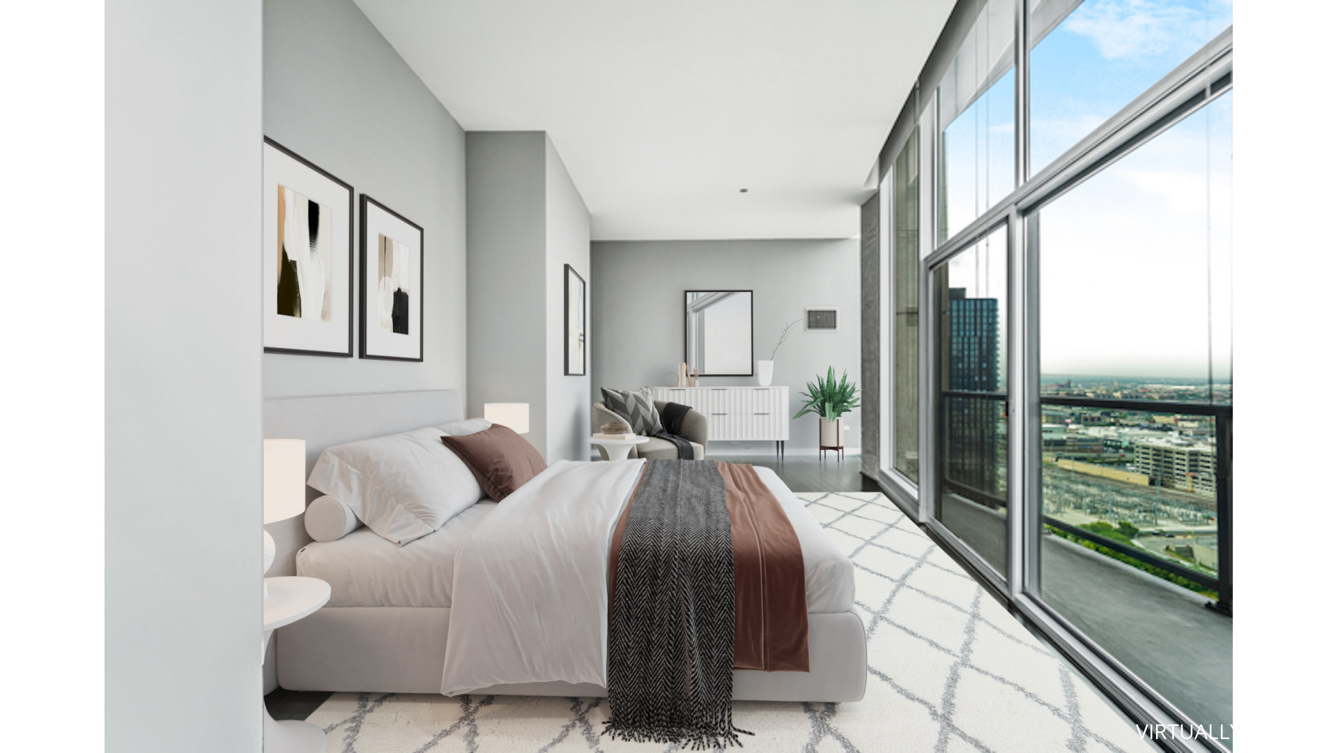 611 South Wells Street, Unit 3102 Chicago, IL 60607 - Photo 16 of 33 a bedroom with a large bed and a large window