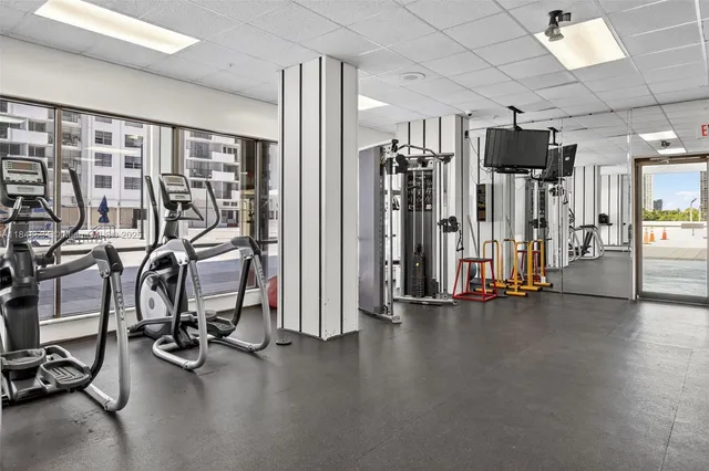 a view of a room with gym equipment