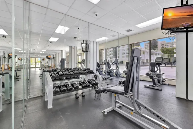 a view of a room with gym equipment