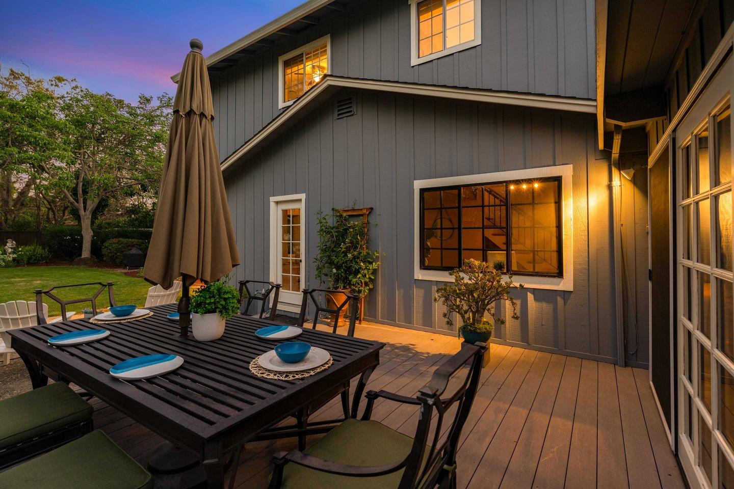 680 Cambrian Drive Campbell, CA 95008 - Photo 59 of 62 a view of a patio with table and chairs and potted plants with wooden floor and yard