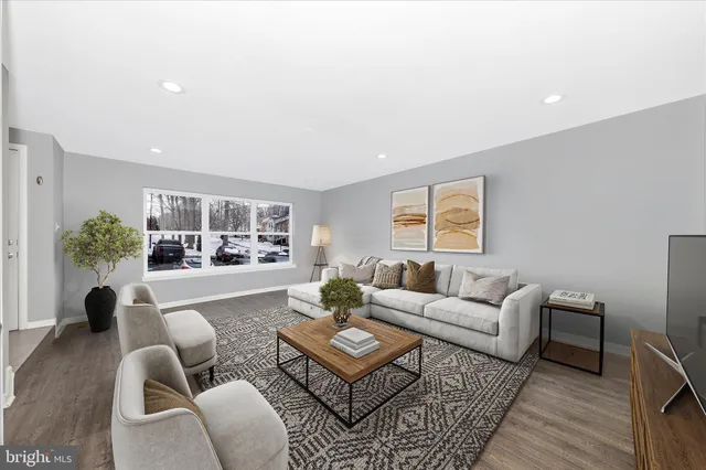 a living room with furniture potted plant and a window