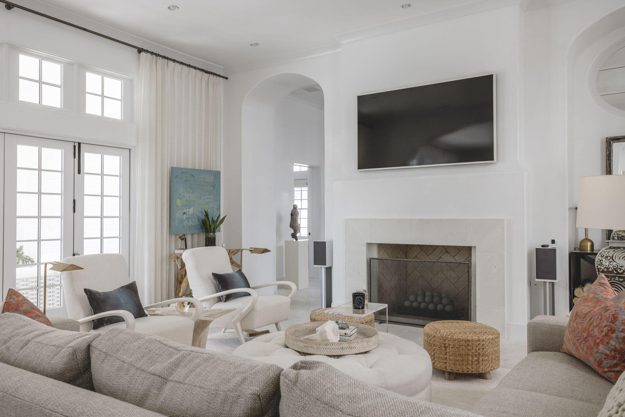 91 Whalebone Alley Inlet Beach, FL 32461 - Photo 5 of 17 a living room with furniture a fireplace and a flat screen tv