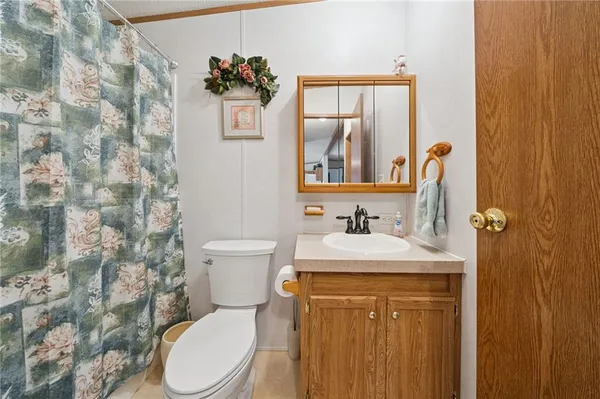 a bathroom with a sink vanity mirror and toilet