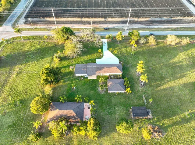 a aerial view of a pool