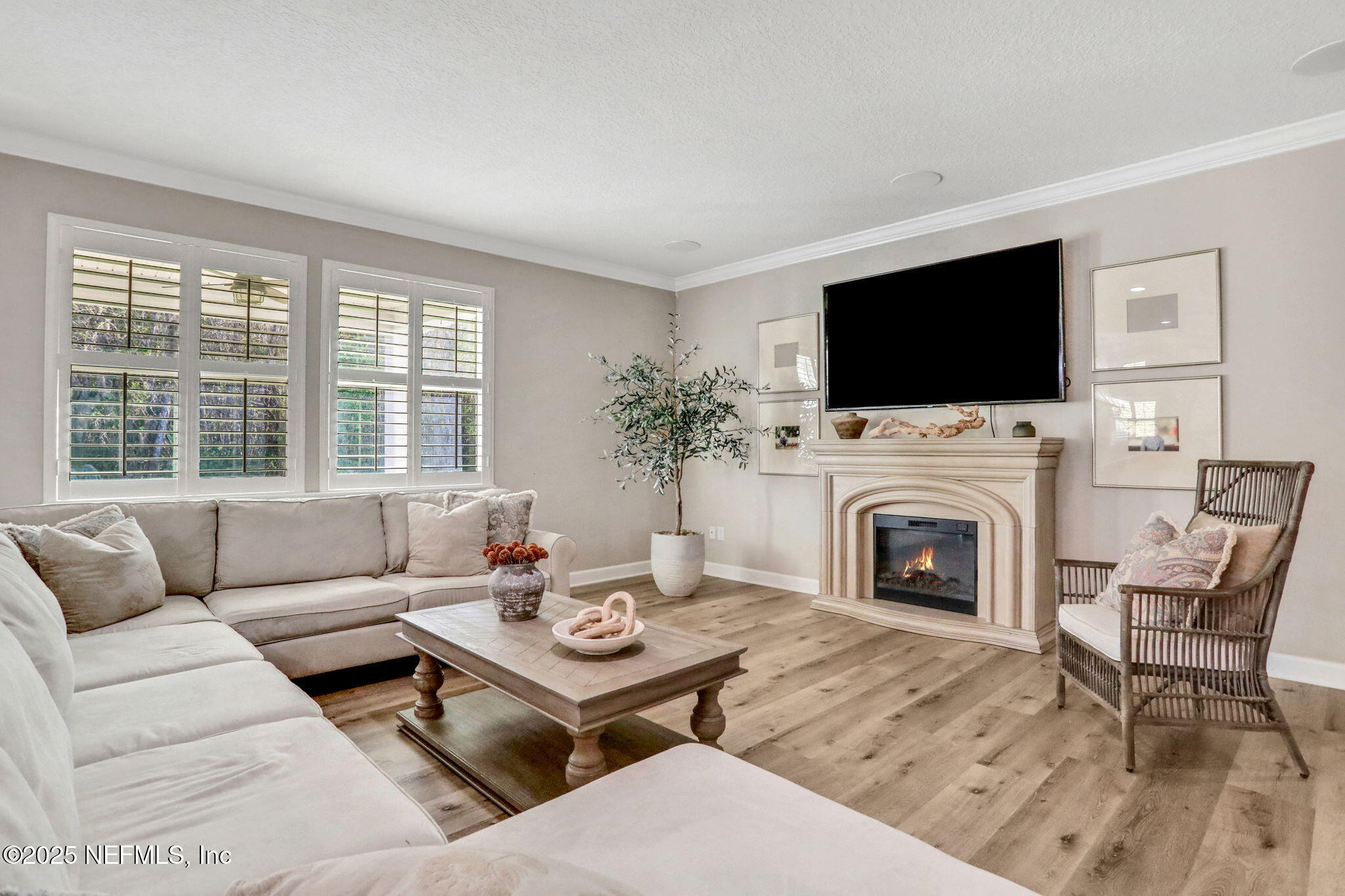 119 Duck Pond Drive St. Augustine, FL 32086 - Photo 6 of 56 a living room with furniture a flat screen tv and a fireplace