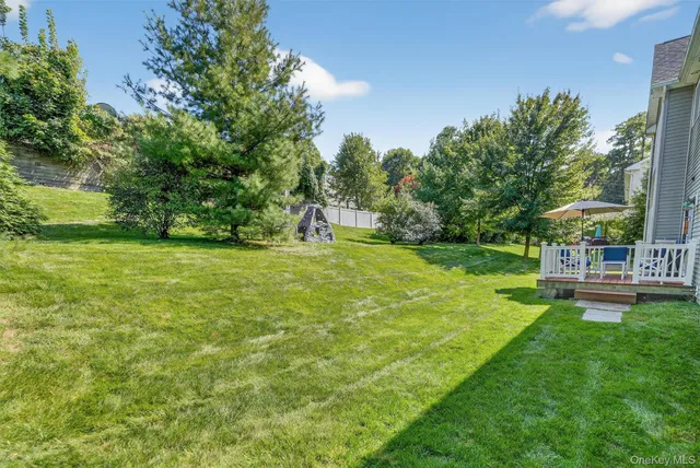 a view of a park with large trees