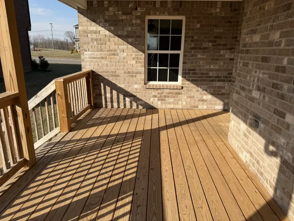a view of wooden balcony