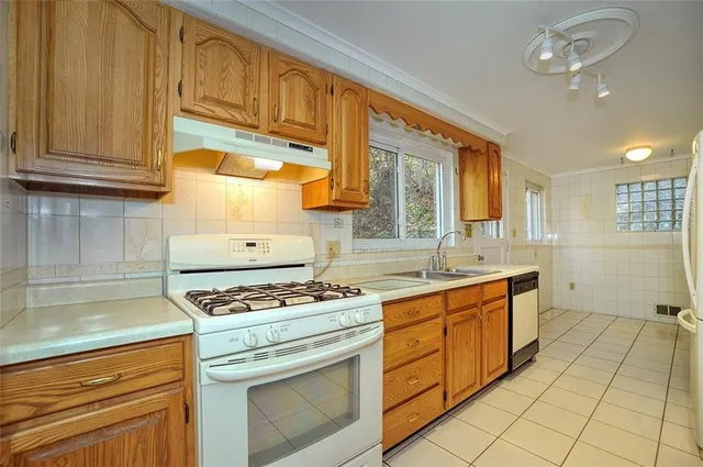 a kitchen with stainless steel appliances granite countertop a stove and a sink