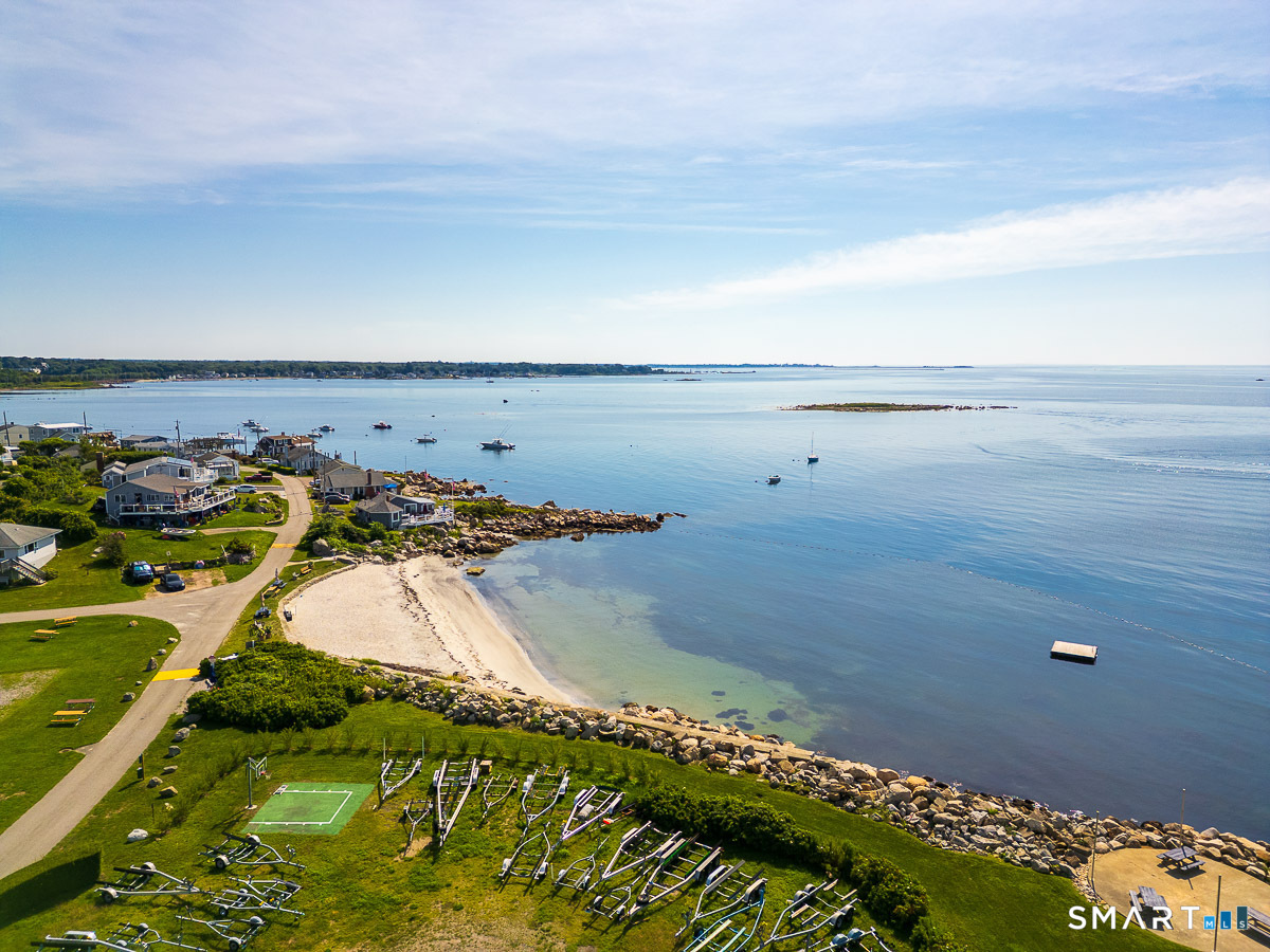 132 Latimer Point Road, Unit 132 Stonington, CT 06378 - Photo 3 of 38 Aerial view of beach at Latimer Point with water-views of Fisher's Island Sound.