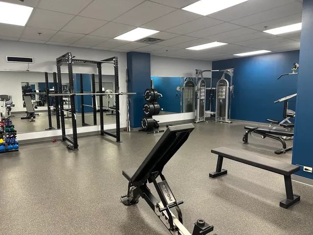 a view of a room with gym equipment