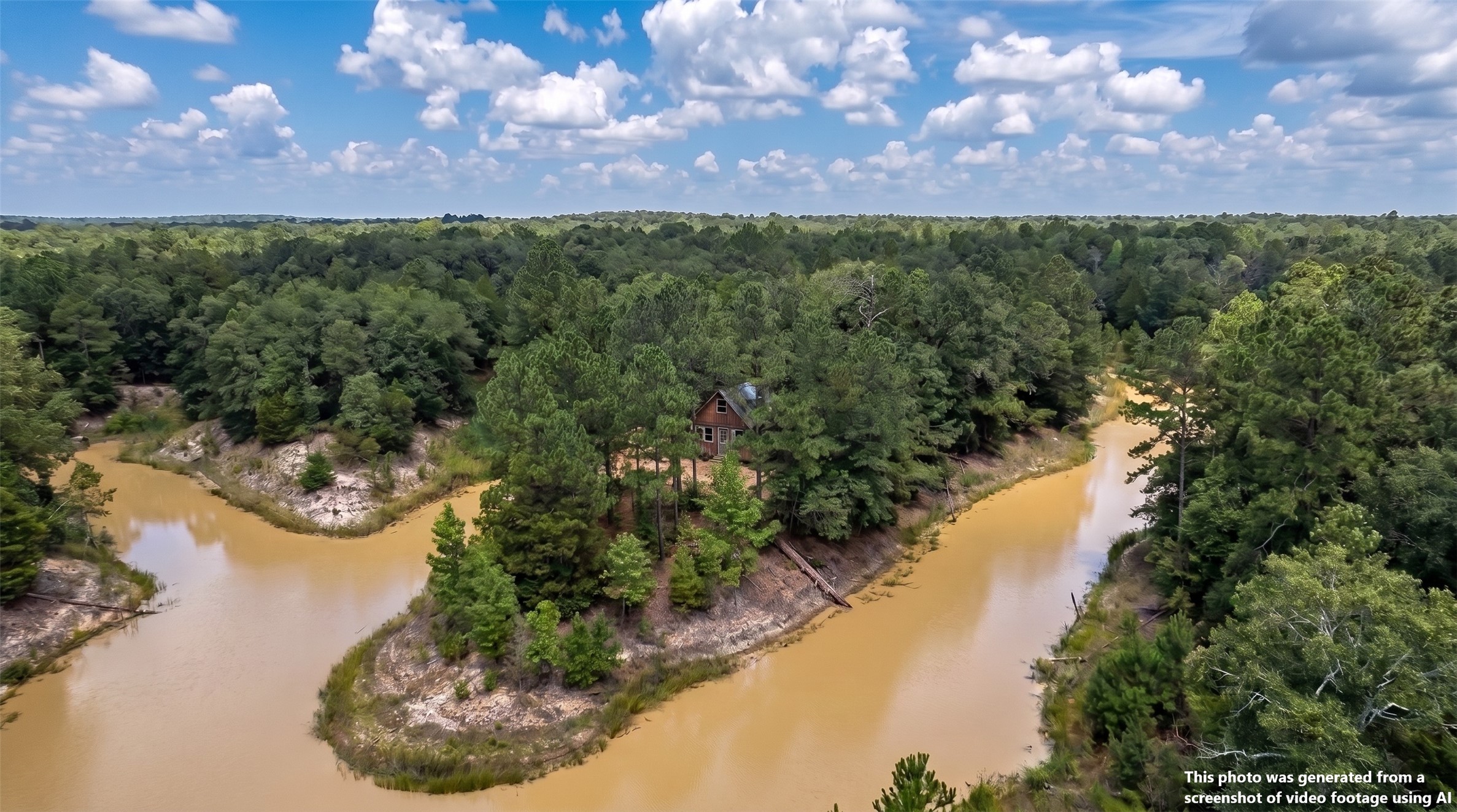 3428 (2.528 Acres In Lin Luce Ranches Milano, TX 76556 - Photo 2 of 23 A secluded cabin is nestled amidst verdant woodlands, bordered by a tranquil, winding river.