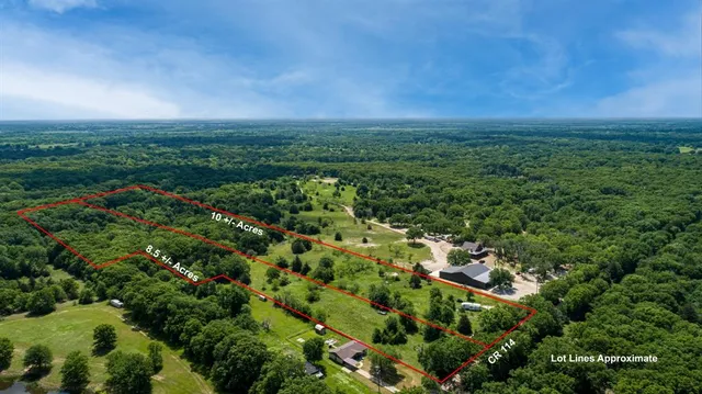 a view of a large yard with lots of green space