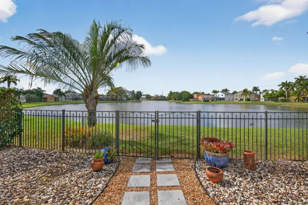 a view of a garden with lake view