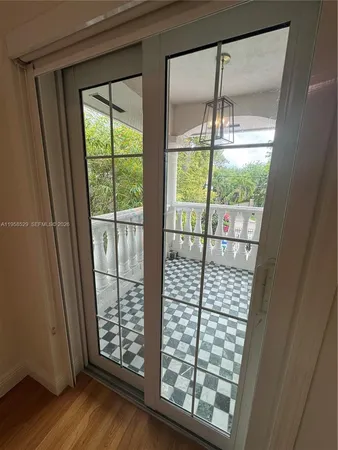 a view of a black and white checkered floor