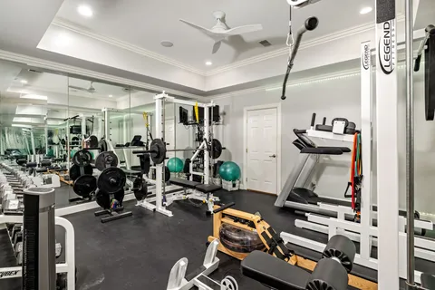 a view of a room with gym equipment