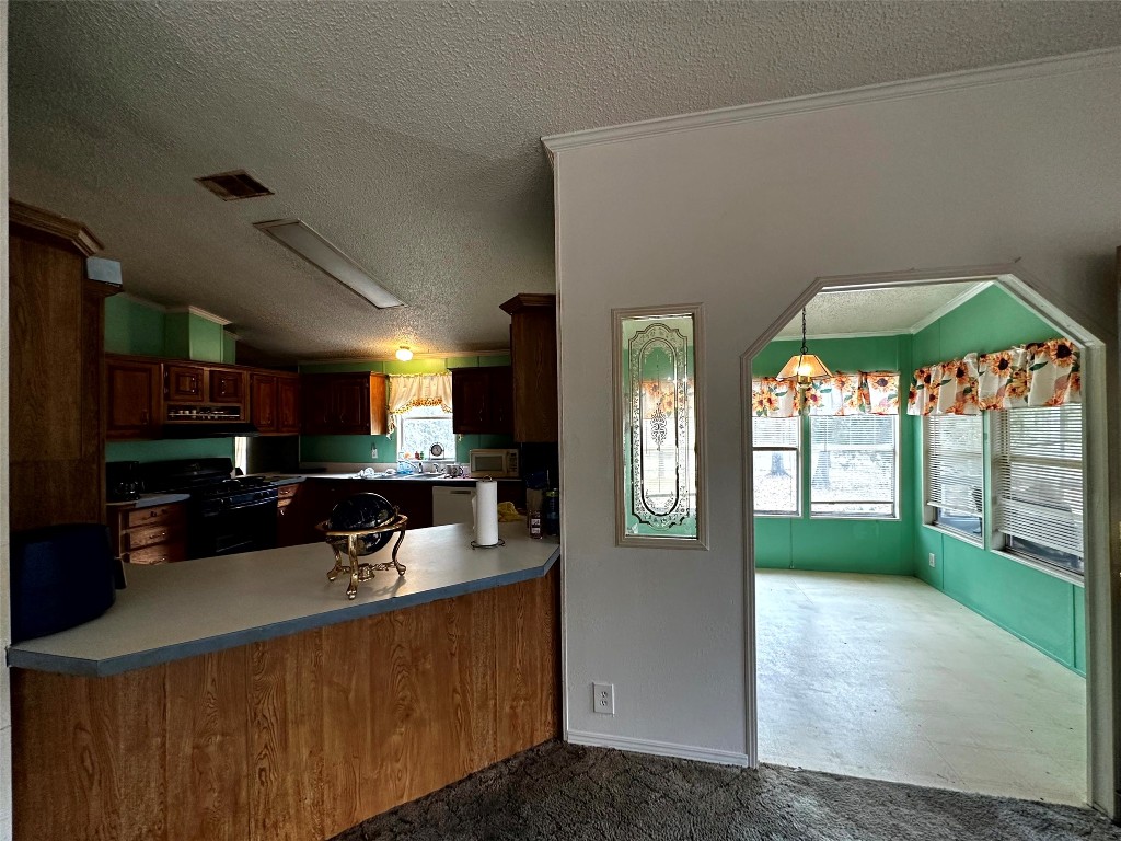 119 Cedar Frst Lane Corrigan, TX 75939 - Photo 6 of 32 a kitchen with stainless steel appliances granite countertop a sink a stove top oven a chimney and a large window