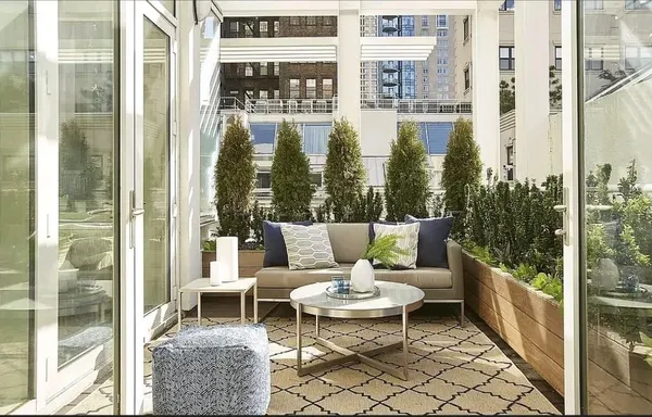 a outdoor view with a sitting space