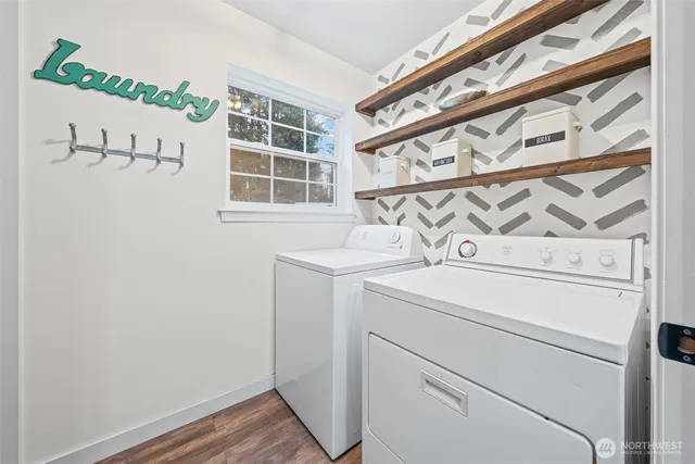 a utility room with dryer and washer