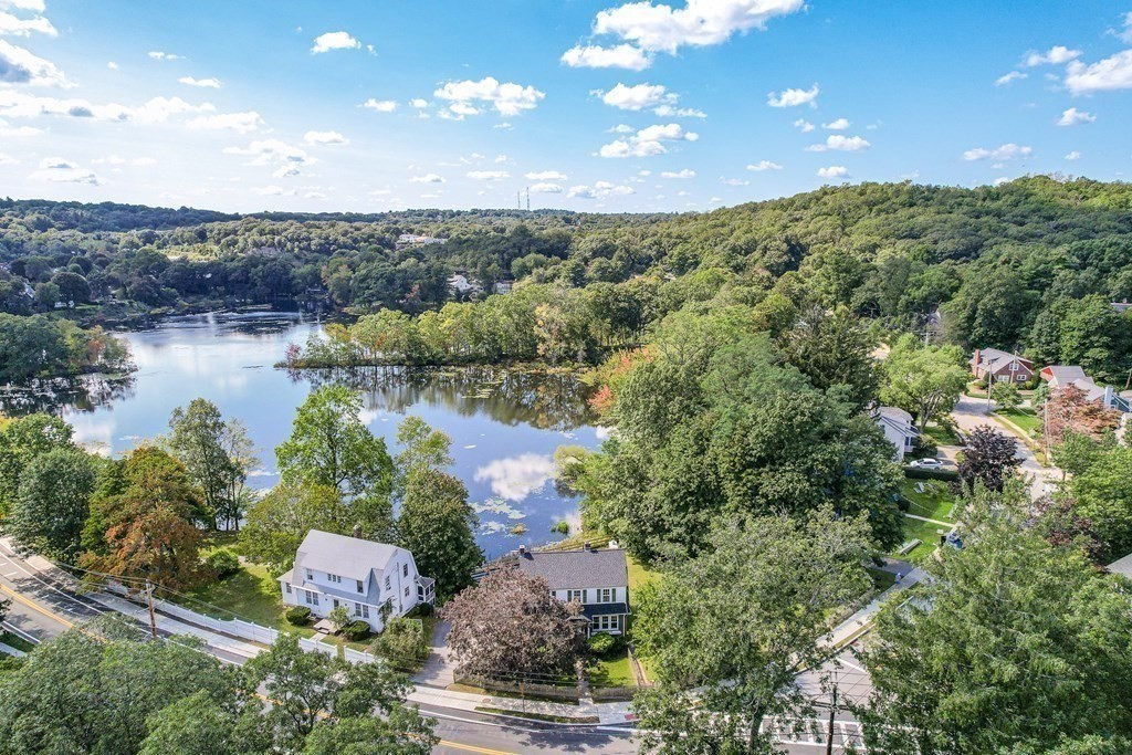 32 Woodside Road Winchester, MA 01890 - Photo 42 of 42 an aerial view of lake residential house with swimming pool and green space