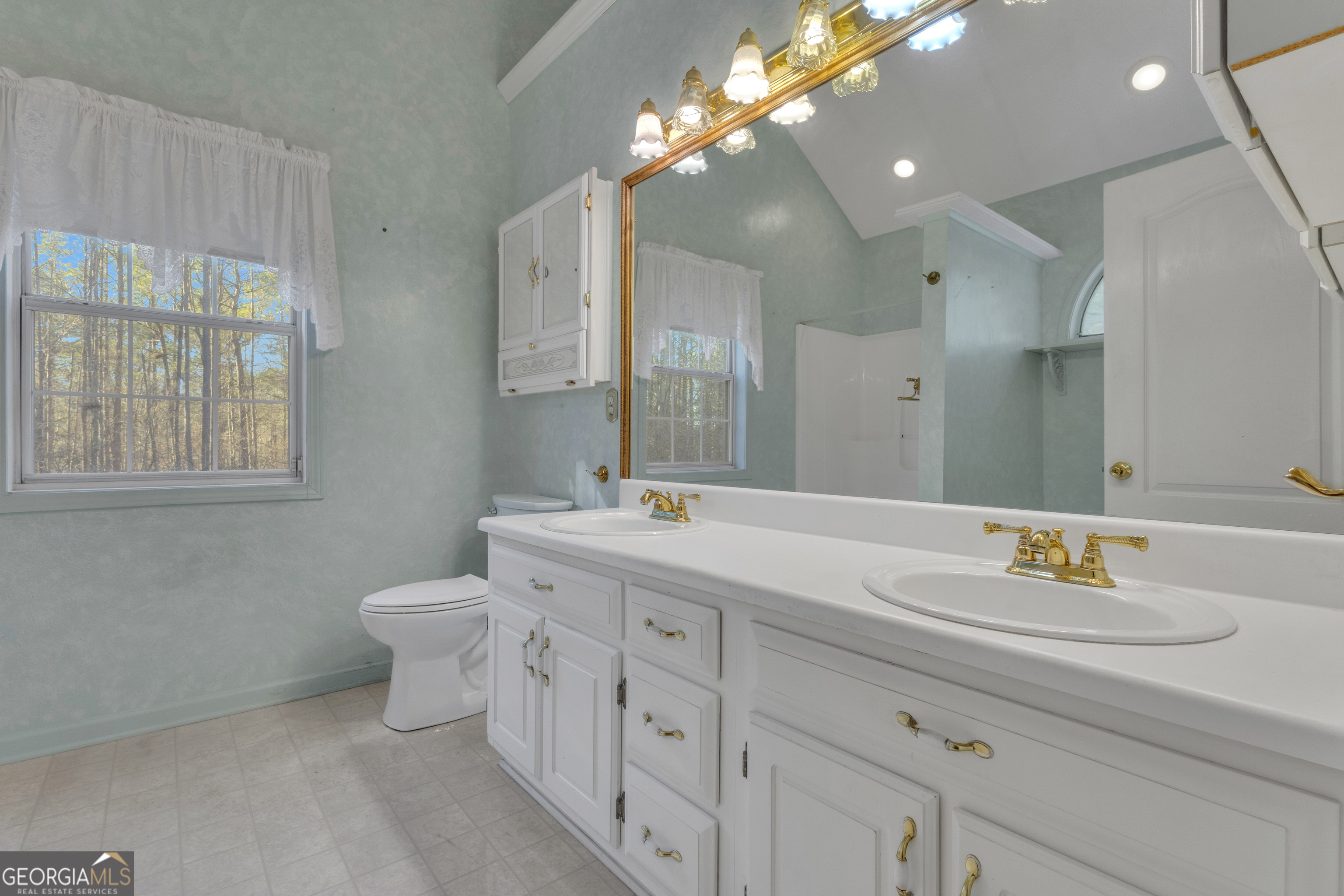165 Masters Drive Newnan, GA 30265 - Photo 35 of 63 a bathroom with a sink a toilet and a mirror