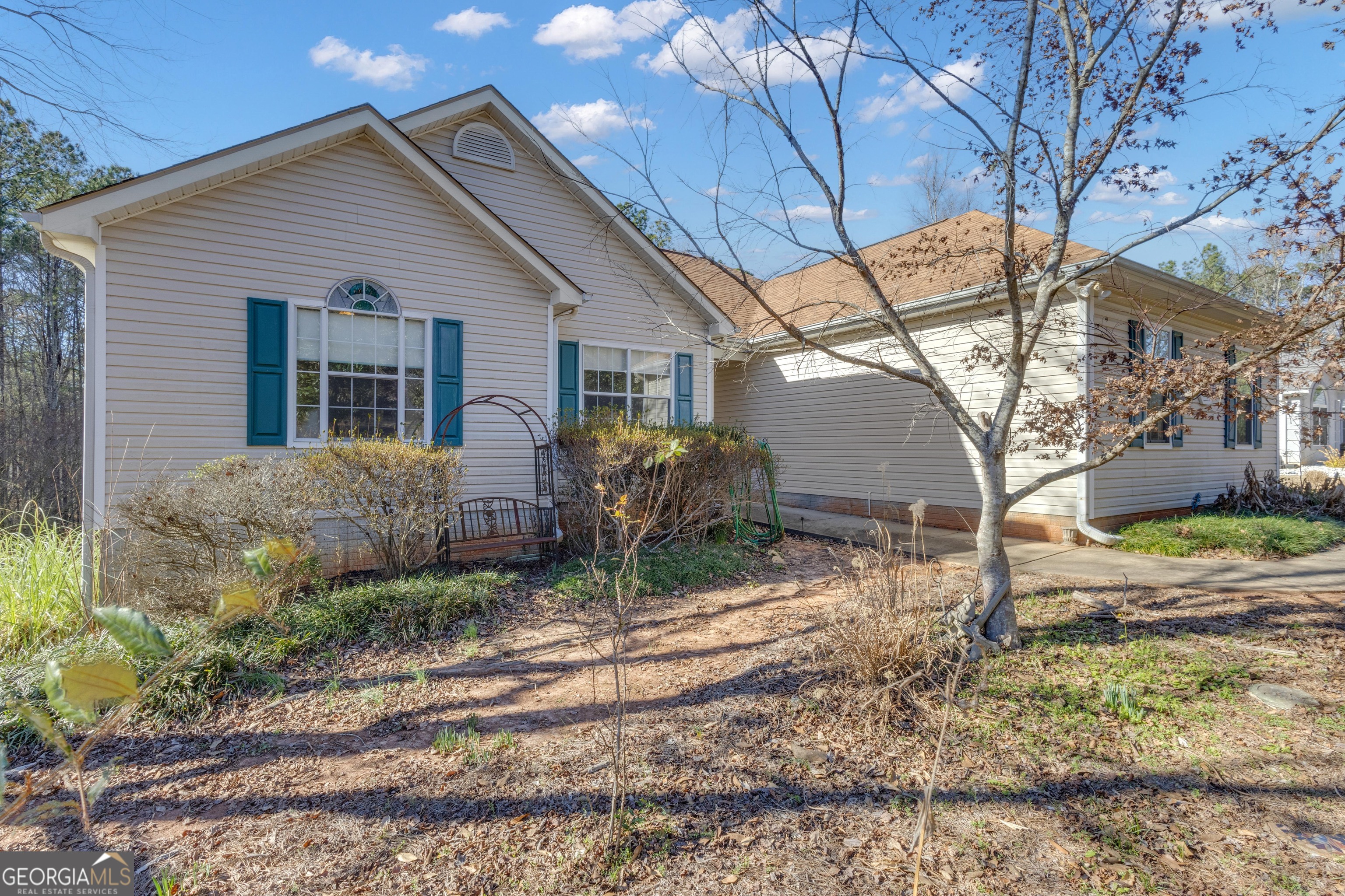 165 Masters Drive Newnan, GA 30265 - Photo 4 of 63 a backyard of a house with potted plants and large tree