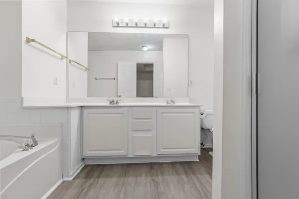 a bathroom with a sink a mirror and bathtub
