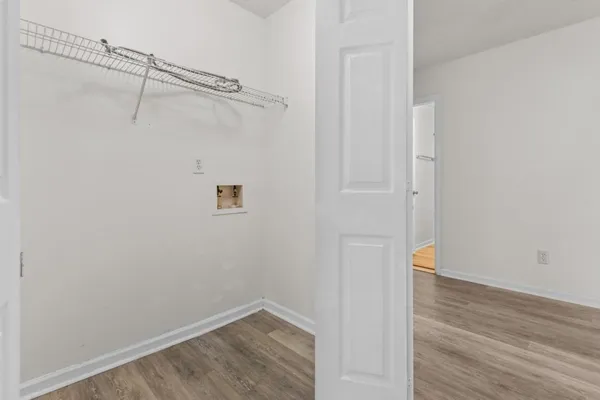 a view of small space with racks on the wall