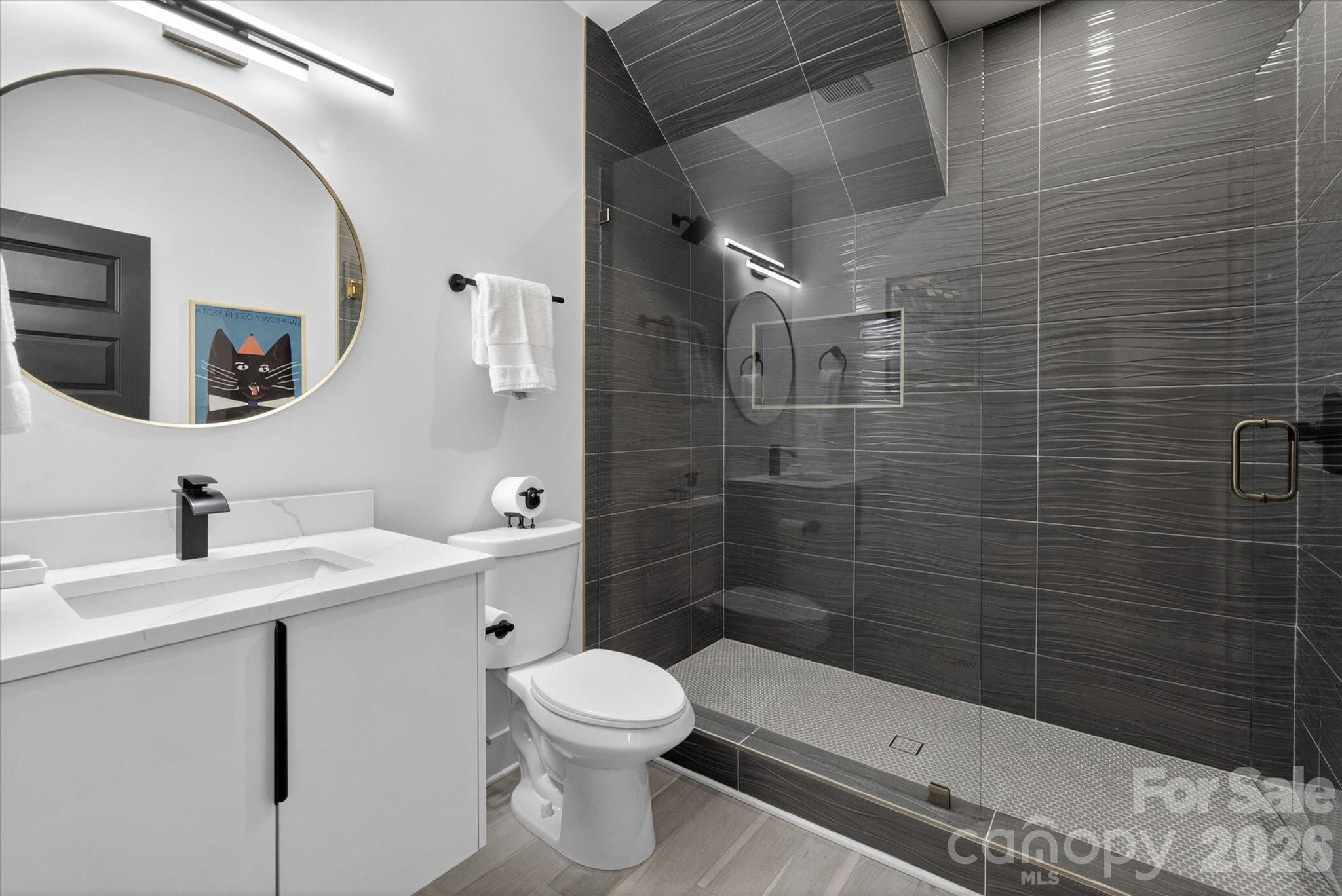 1608 Chippendale Road Charlotte, NC 28205 - Photo 14 of 46 a bathroom with a sink a toilet and shower