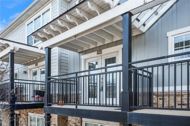 a view of a building from a balcony