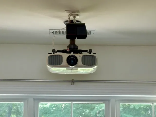 a table with a stove and a window