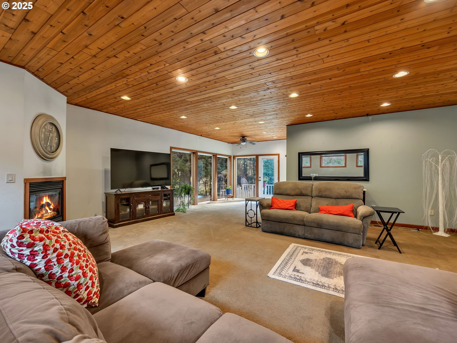 42274 Ziak-Gnat Creek Road Astoria, OR 97103 - Photo 9 of 48 a living room with furniture a flat screen tv and a fireplace