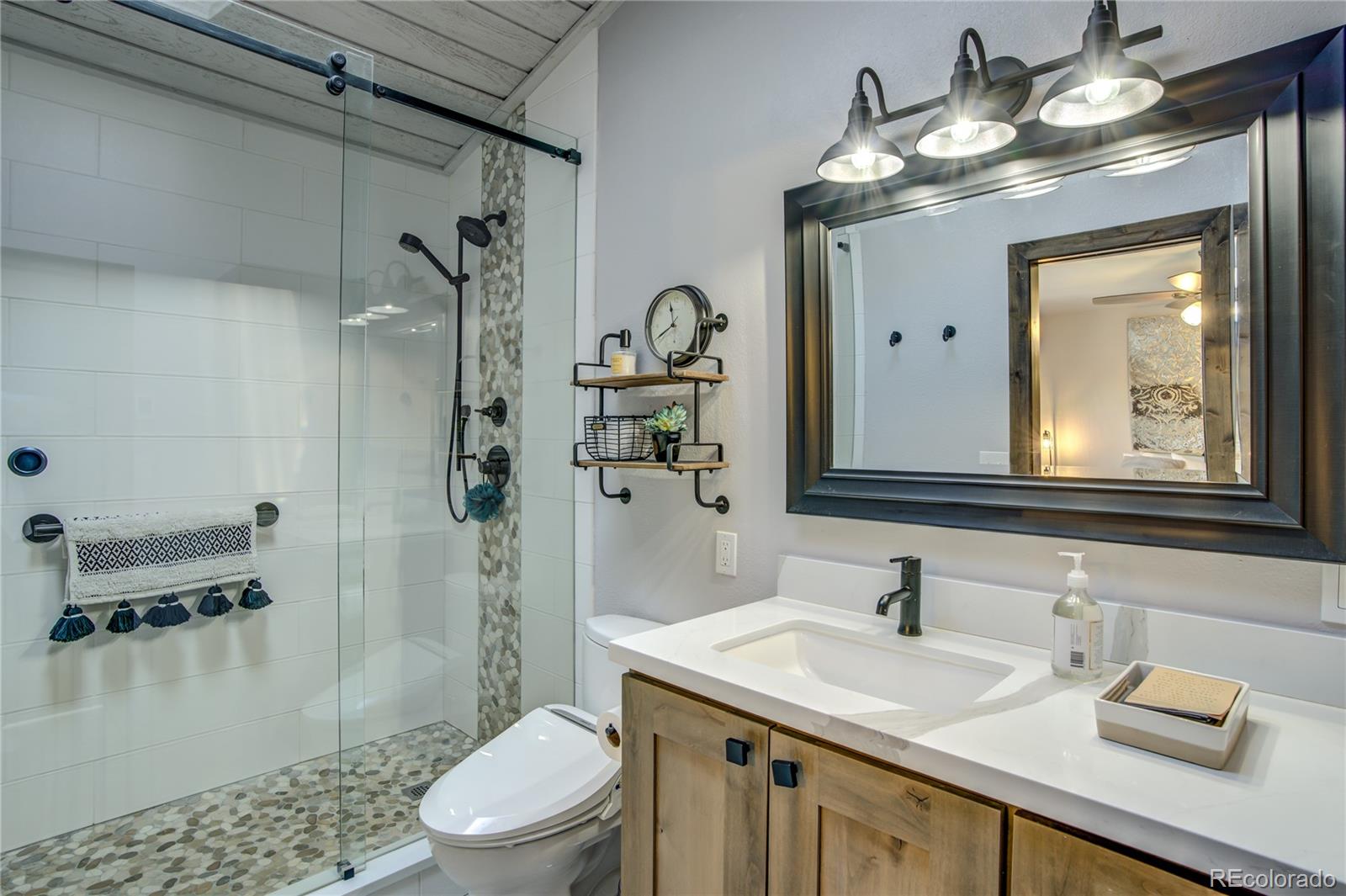19273 Silver Ranch Road Conifer, CO 80433 - Photo 21 of 37 a bathroom with a sink a toilet and shower
