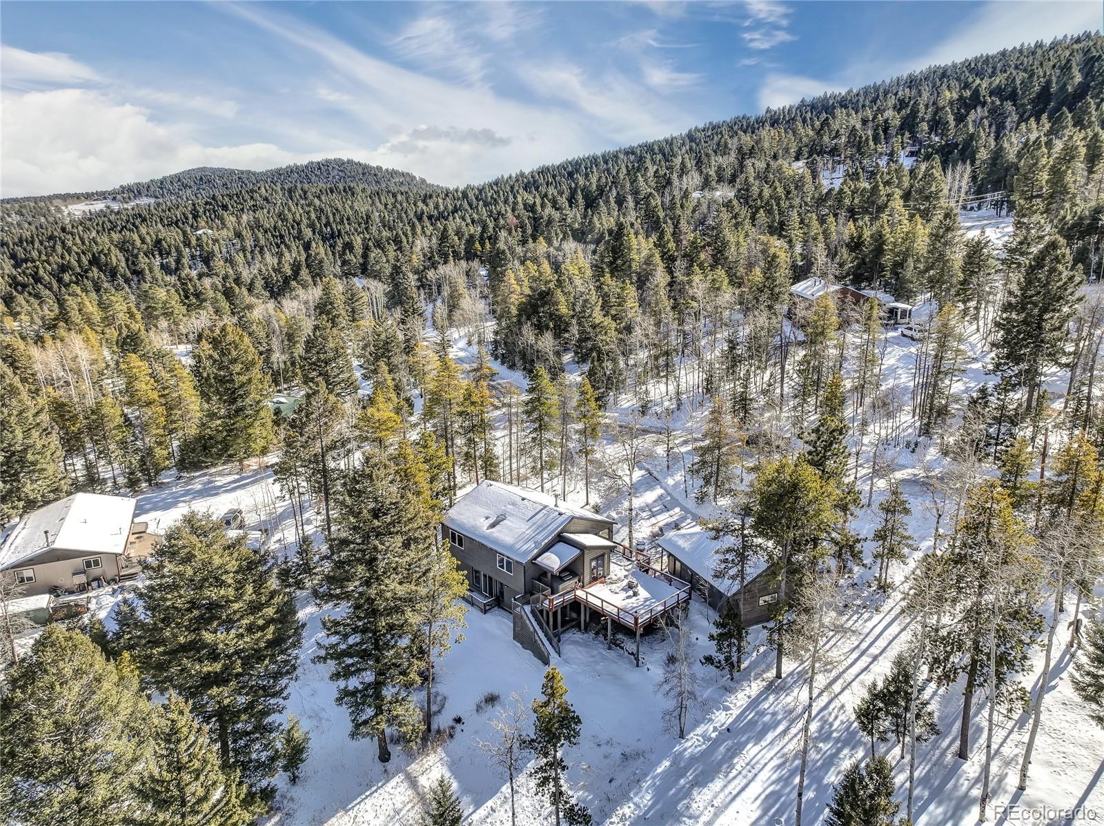 19273 Silver Ranch Road Conifer, CO 80433 - Photo 5 of 37 an aerial view of a house with a yard