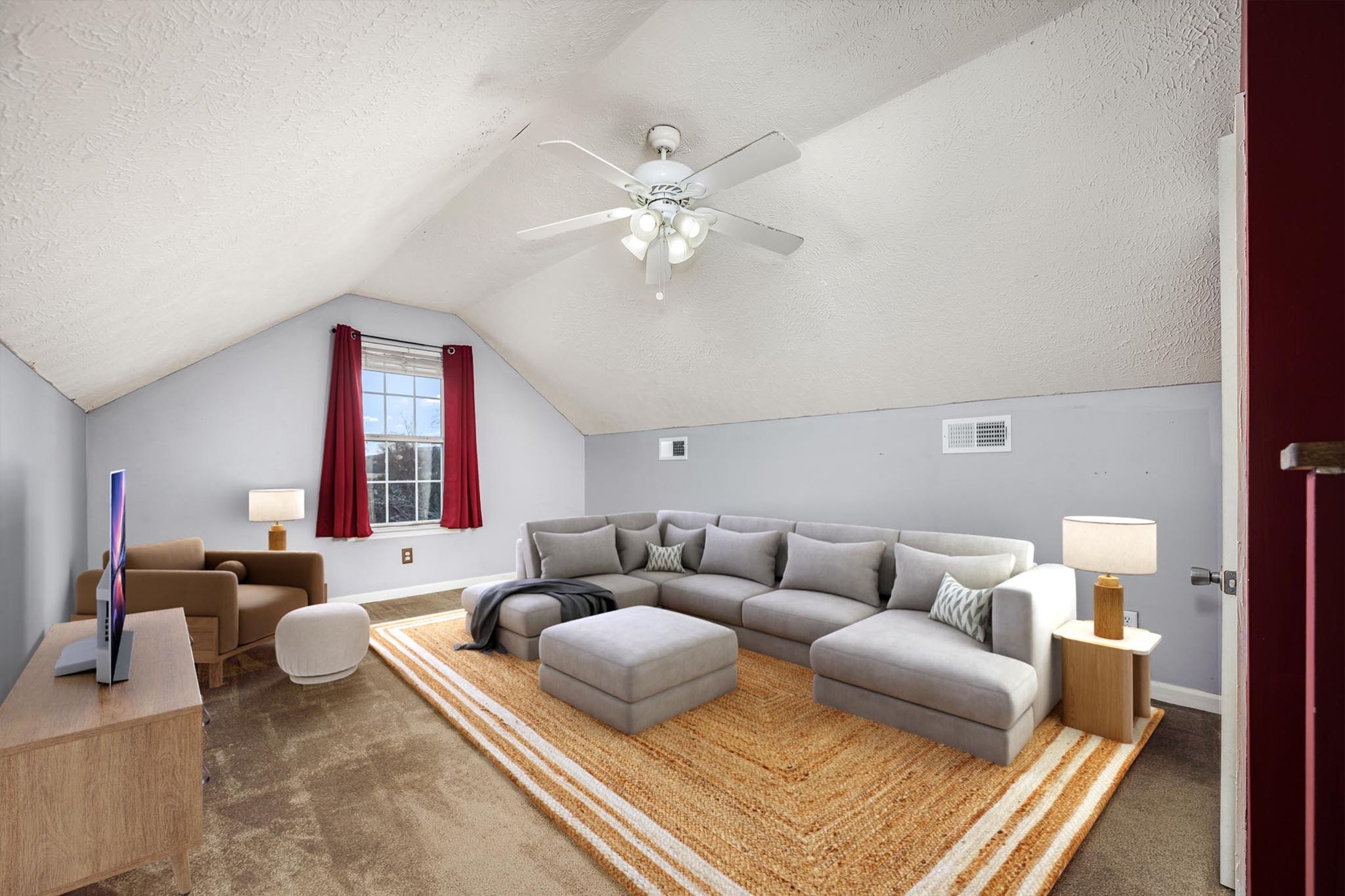 8100 Cedar Forest Road Lascassas, TN 37085 - Photo 34 of 52 a living room with furniture ceiling fan and a rug