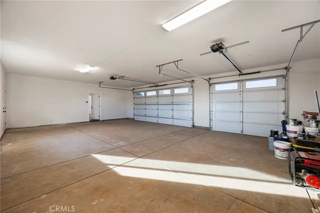 a view of a garage with storage