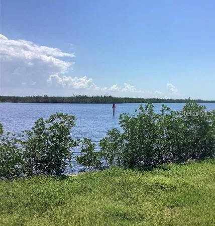 a view of a lake with a city