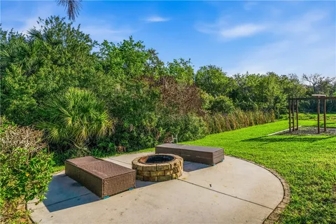a view of a garden with a slide