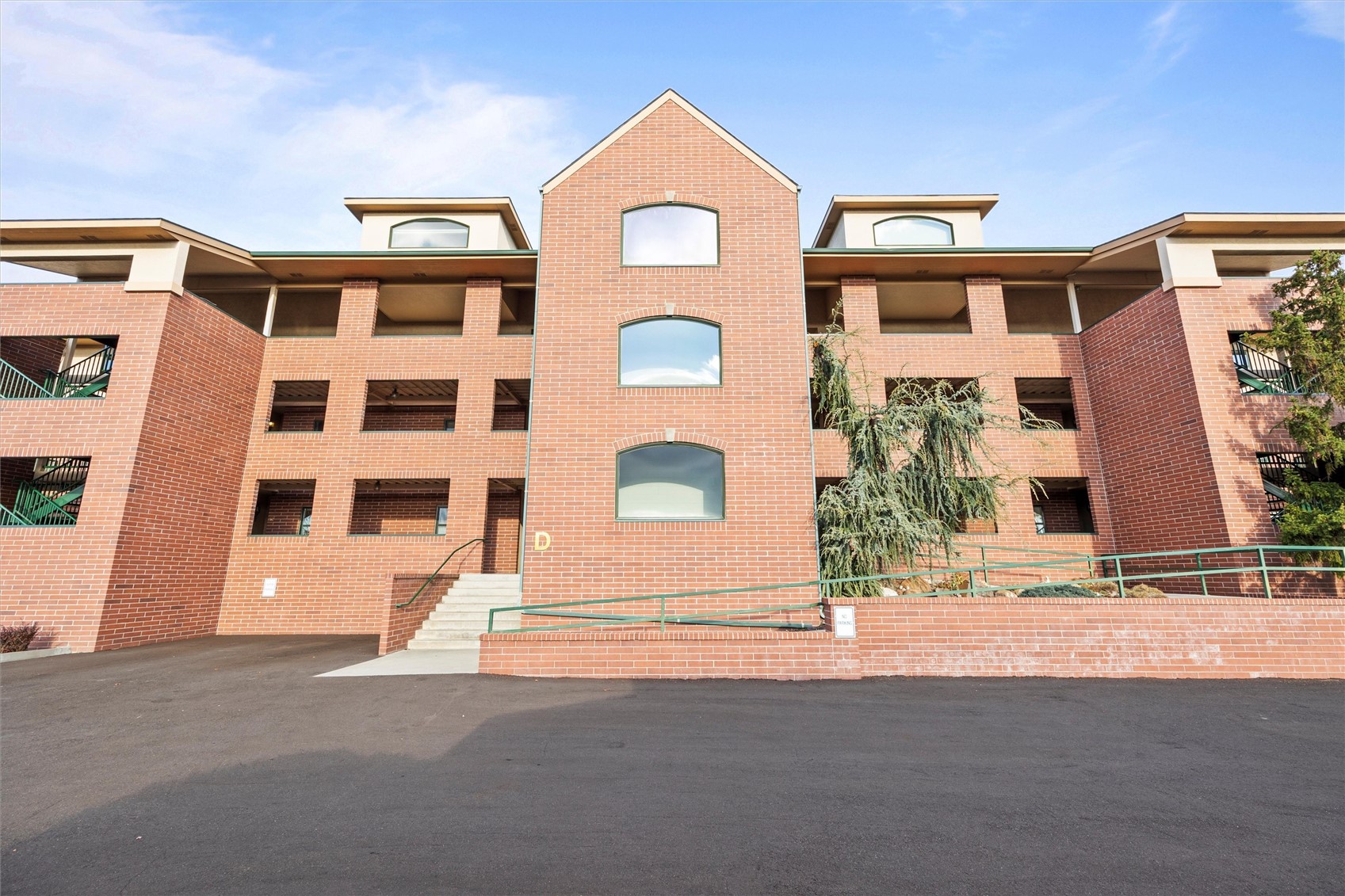 a front view of a multi story building