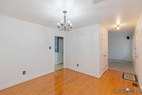 a view of a livingroom with a chandelier