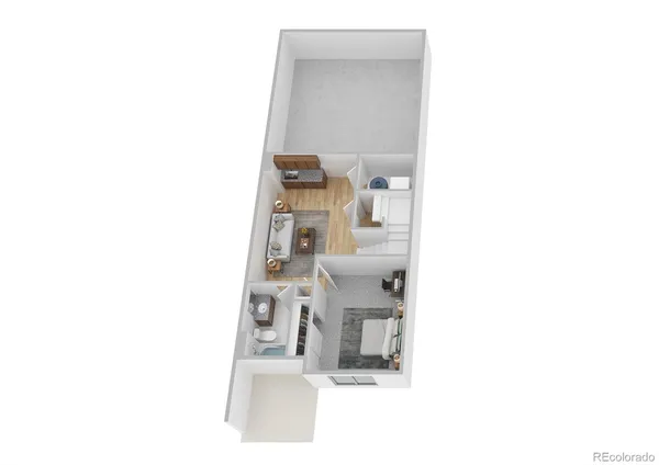 a view of kitchen with granite countertop wall clock and cabinets