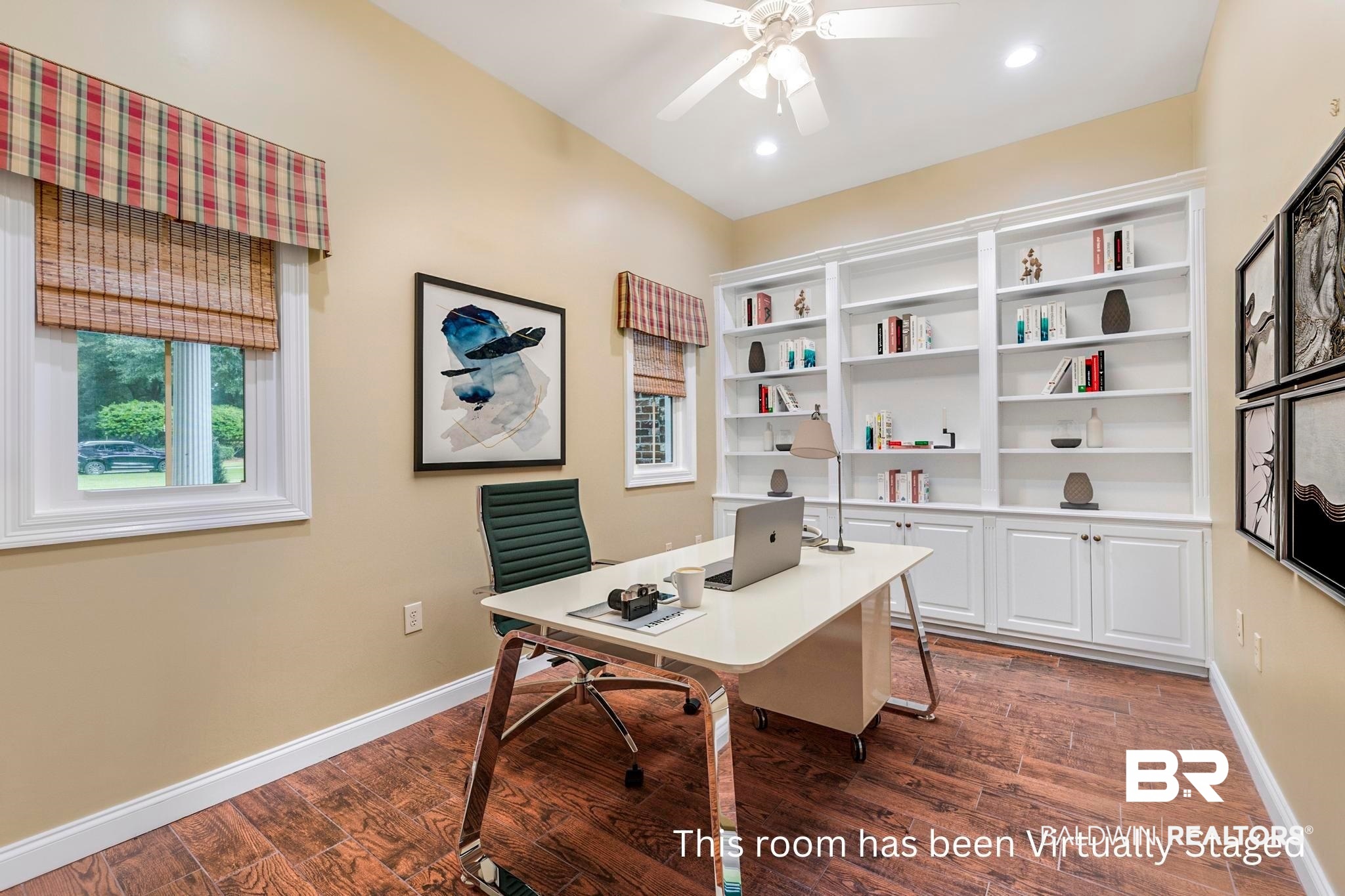 13612 Rue Royal Lane Silverhill, AL 36576 - Photo 27 of 65 Office with dark wood-type flooring, ceiling fan, and recessed lighting