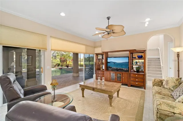 a lake with a building in the background