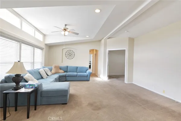 a view of a room with windows