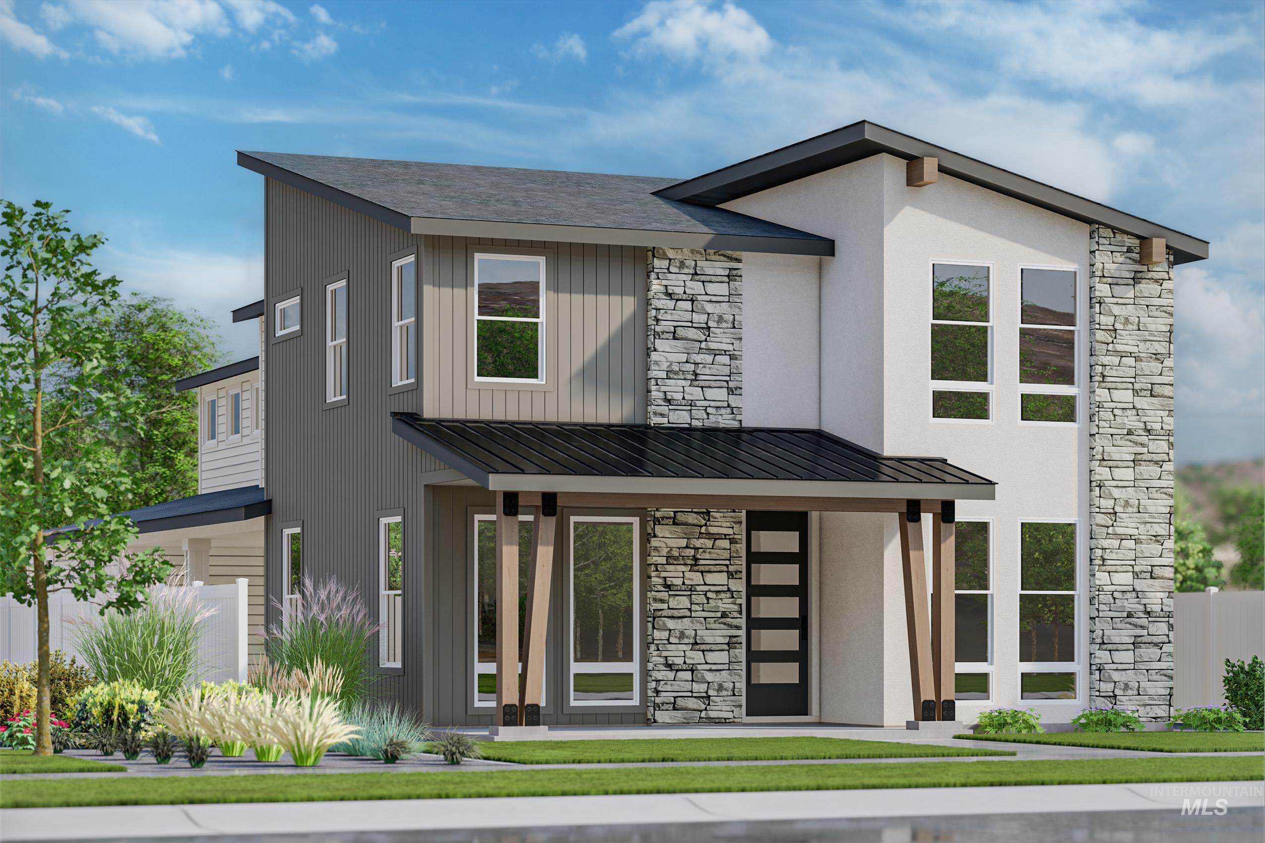 13320 North Spring Creek Way Boise, ID 83714 - Photo 1 of 14 Contemporary home featuring stone siding, a standing seam roof, and a metal roof