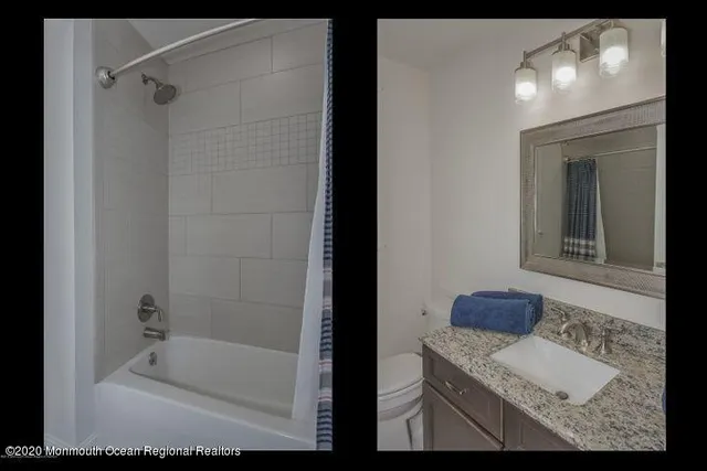 a bathroom with a tub sink and toilet