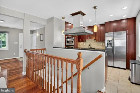 a view of a hallway with the kitchen view
