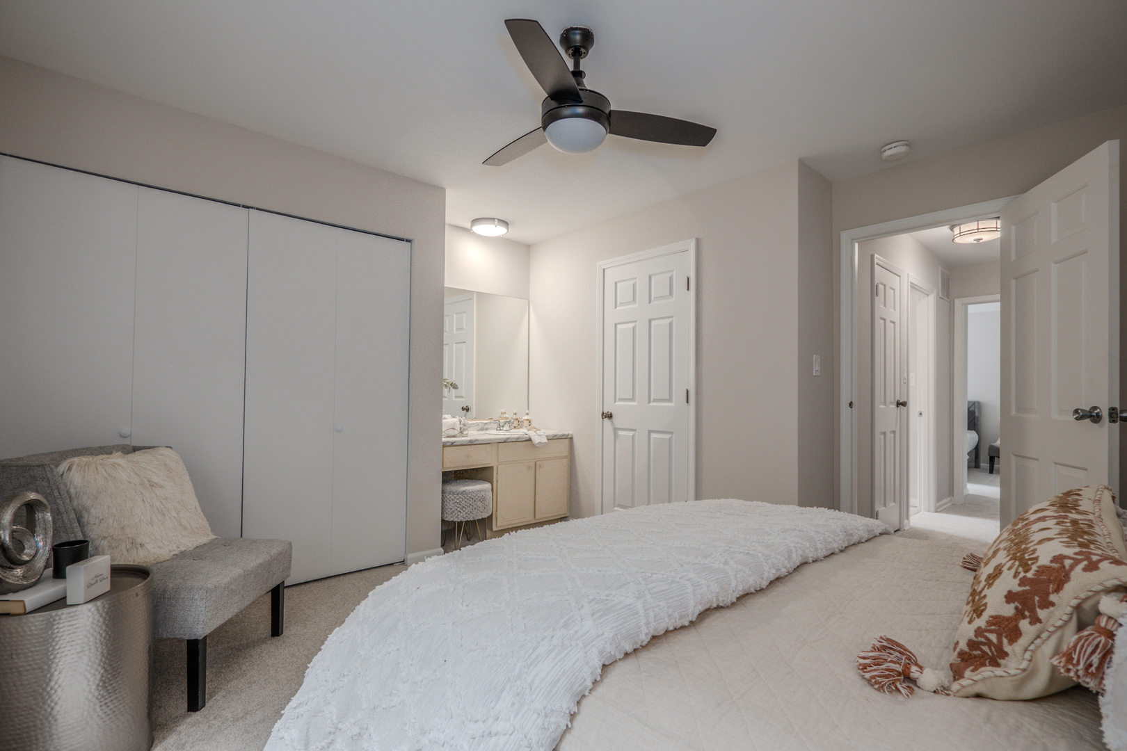 1936 South Street Geneva, IL 60134 - Photo 18 of 34 a bedroom with a bed and a chandelier