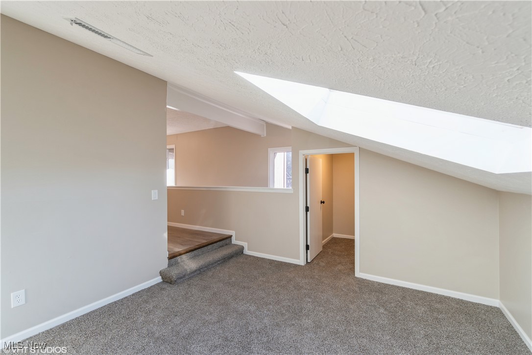 3725 Mayfield Road Cleveland Heights, OH 44121 - Photo 10 of 16 Additional living space with a textured ceiling, carpet floors, and lofted ceiling